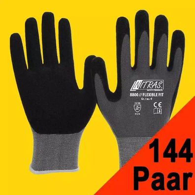 144 Paar Arbeitshandschuhe Strickhandschuhe Nitras 8800 grau/schwarz (Gr.8-11)