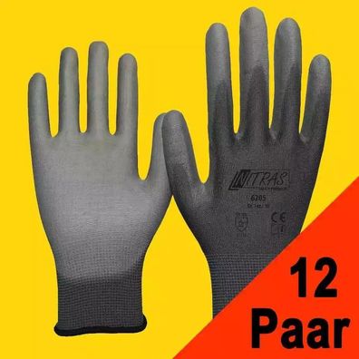 12 Paar Arbeitshandschuhe Montagehandschuhe Handschuhe NITRAS 6205 grau (Gr.8-11)