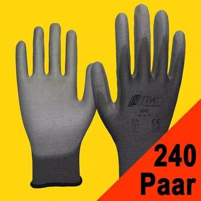 240 Paar Arbeitshandschuhe Montagehandschuhe Handschuhe NITRAS 6205 grau (Gr.8-11)