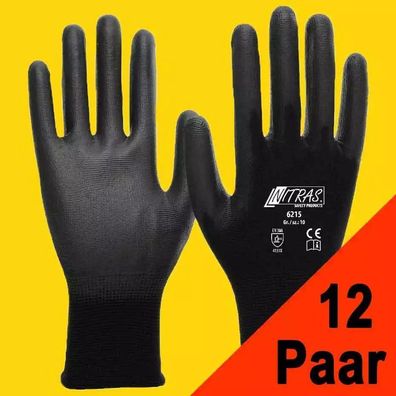 12 Paar Arbeitshandschuhe Montagehandschuhe Handschuhe NITRAS 6215 schwarz (Gr.8-11)