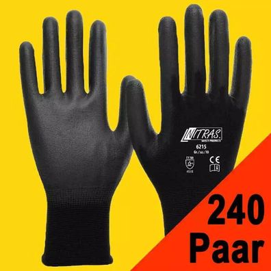 240 Paar Arbeitshandschuhe Montagehandschuhe Handschuhe NITRAS 6215 schwarz (Gr.8-11)