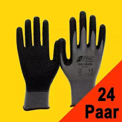 24 Paar Feinstrick-Arbeitshandschuhe Nitras 3520 Hylotex grau/ schwarz (Gr.7-11)