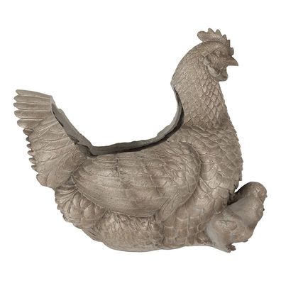 Clayre & Eef Blumentopf Huhn 46x30x38 cm Grau Kunststoff (Gr. 46x30x38 cm)