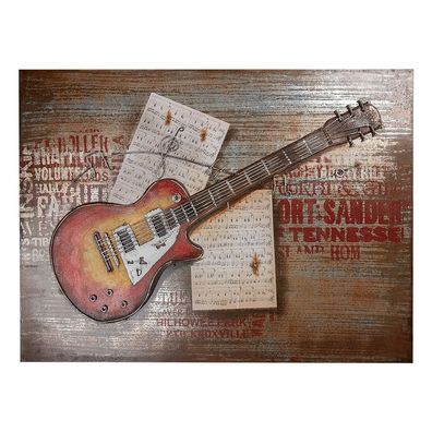 Clayre & Eef 3D Metallgemälde 100x75 cm Orange Metall Gitarre (Gr. 100x5x75 cm)