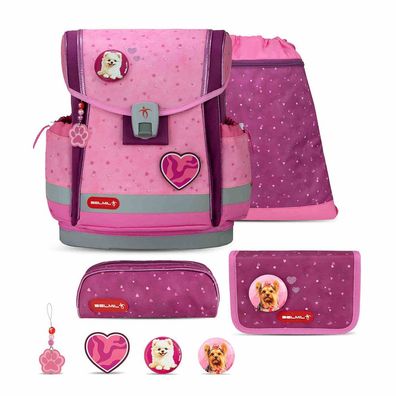 Belmil Classy Plus ergonomisches Schulranzen-Set 5-teilig "Rosie Hearts" mit Brust