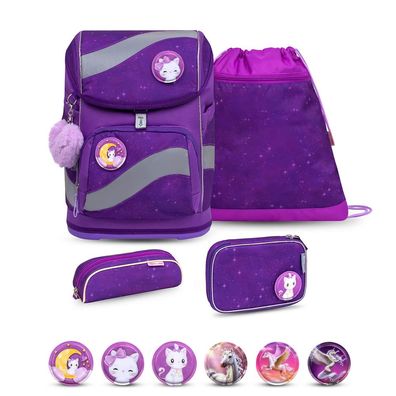 Belmil Smarty ergonomisches Schulranzen Set 5-teilig "Purple Sky" mit Brustgurt,