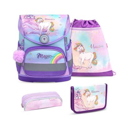 Belmil Compact ergonomisches Schulranzen-Set 4-teilig "Rainbow Unicorn Magic" mit