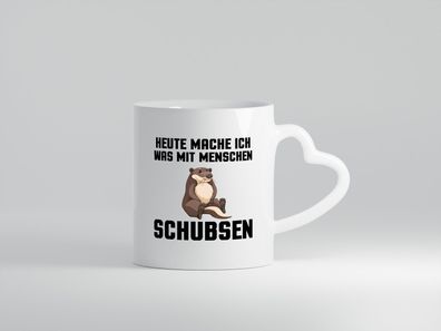 Menschen schubsen | Spruch Humor | Otter | Muffel - Herz Tasse Weiß
