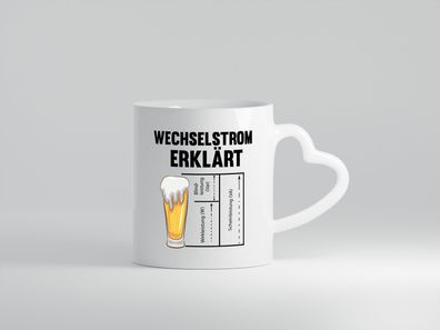 Wechselstrom erklärt | Humor Spruch | Bier | Elektrik - Herz Tasse Weiß