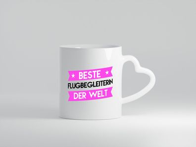 Beste Flugbegleiterin | Stewardess | Flughafen - Herz Tasse Weiß