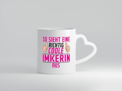 Richtig Coole Imkerin | Imkerei - Herz Tasse Weiß