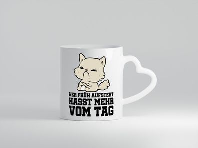 Frühaufsteher Katze - Herz Tasse Weiß