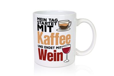 Kaffee und Wein | Kaffeetrinker Tasse | Weintrinker - Tasse Weiß