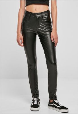 Urban Classics Damen Hose Ladies Mid Waist Synthetic Leather Pants
