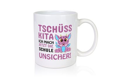Tschüss Kita | Einschulung | süßer Drachen | Schulstart - Tasse Weiß