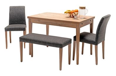 Esszimmer Set Esstisch 2X Stuhle Bank Holztisch Polsterstuhl Grau Beige