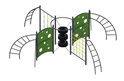 Spielplatz Balanceübergänge Kletternetze Schwebebrücken Hangelstangenspielbrücke