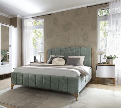 Luxuriöses Schlafzimmer Bett + 2? Nachttische Komplett Möbel Elegantes Set 3Tlg