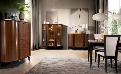 Wohnzimmer Set Holzmöbel Schrank Vitrine Stilvolle Kommode Komplett 3Tlg