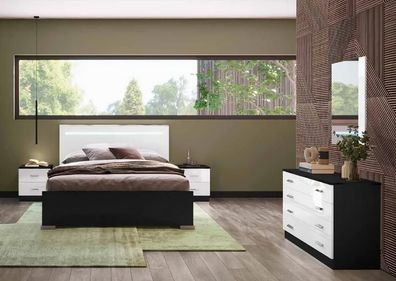 Schlafzimmer Modern Luxus Komplettes Bett 2X Nachttische Kommode Mit Spiegel