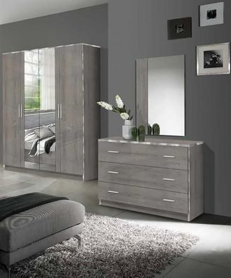 Schlafzimmer Set Kleiderschrank + Kommode + Spiegel Moderne Möbel 3Tlg Luxus Neu