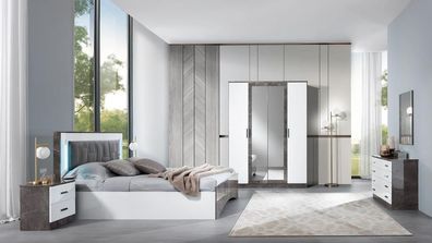 Schlafzimmer Set Bett + 2X Nachttische Kommode Kleiderschrank Luxus Nachtbereich