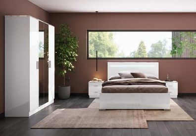 Schlafzimmer Set Bett + 2X Nachttische Kommode Kleiderschrank Luxus Set Neu