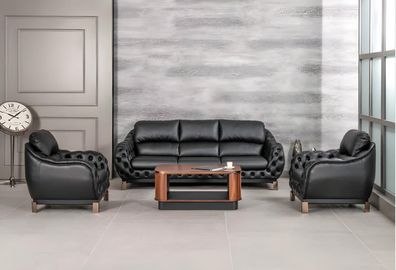 Büro Set Komplettbüro Schwarz 3-Sitzer Sofa Sessel 2Tlg. Mit Couchtisch Neu