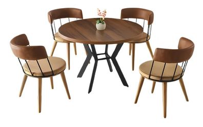 Esszimmermöbel Essgruppe Essecke Esstisch Stühle 5Tlg Braun Tisch