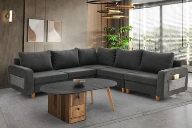 Couch Ecksofa L-Form Grau Stoffsofa Polstersofa Design Großes Sofa