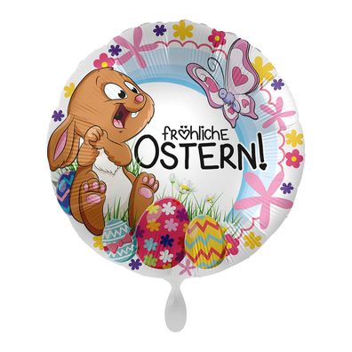 Osterballon Hase Häschen Eier Schmetterling rund Satin bunt 43 cm ungefüllt Ballongas