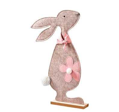 Filz Hase Ostern stehend Höhe 43 cm grau Deko Ostern Haus mit apricot farbener Blume