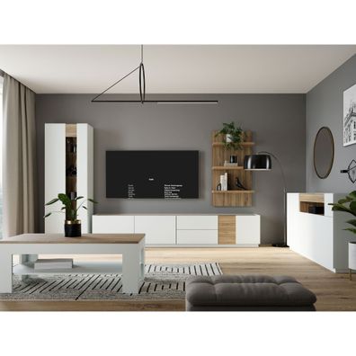 Wohnzimmer Levin 30 Secret Grey 5-teilig Vitrine Lowboard LED