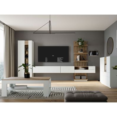 Wohnzimmer Levin 32 Secret Grey 6-teilig Vitrine Hängelowboard LED