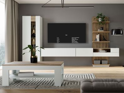 Wohnzimmer Levin 33 Secret Grey 5-teilig Vitrine Hängelowboard LED