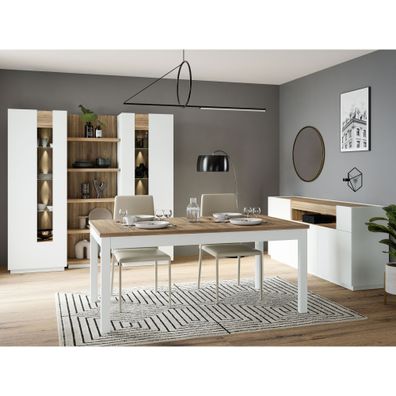 Esszimmer Levin 40 Secret Grey 5-teilig Vitrine Esstisch Regal LED