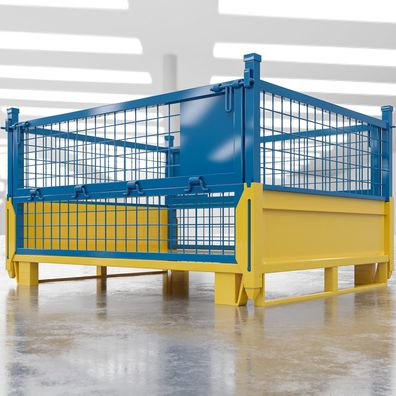 EURO | Gitterbox | Gelb/Blau | B125xT100xH85cm | DB Lager Industrie