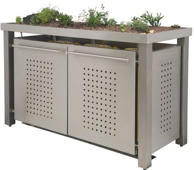 Müllbox Typ-EW, 1x 240l + 2x 120l, Türfarbe Edelstahl F-Design - Edelstahl