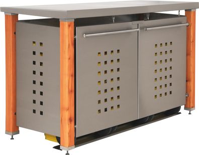 Mülltonnenbox Typ-HD, 3x 120l, Türfarbe Edelstahl Pultdach - Edelstahl