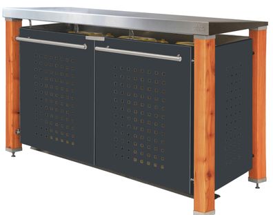Mülltonnenbox Typ-HD, 3x 120l, Türfarbe Anthrazit Pultdach - F-Design