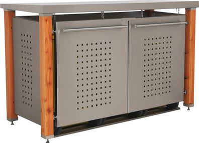 Müllbox Typ-HD, 3x 240l, Türfarbe Edelstahl Pultdach - F-Design