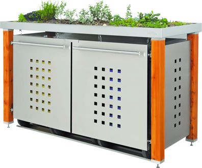 Mülltonnenbox Typ-HW, 1x 240l + 2x 120l, Türfarbe Edelstahl Edelstahl - Pflanzen