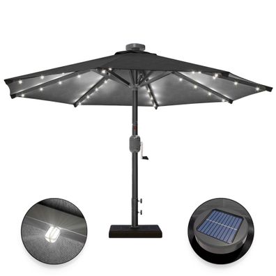 SUN MARINO | Sonnenschirm | Rund | Ø 300 cm | Schwarz | LED | Ampelschirm, Marktschi