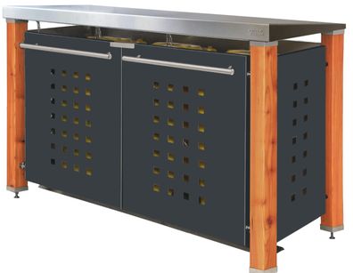 Mülltonnenbox Typ-HD, 3x 240l, Türfarbe Anthrazit Pultdach - Lärche