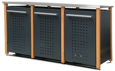 Mülltonnenverkleidung Typ-LD, 1x 240l + 2x 120l, Türfarbe An Pultdach - F-Design