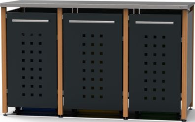 Mülltonnenverkleidung Typ-LD, 1x 240l + 2x 120l, Türfarbe An Pultdach - Lärche