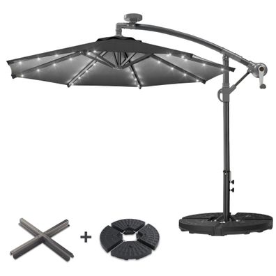 SUN LUCA | Sonnenschirm | Rund | Ø 300 cm | Schwarz | LED | + Ständer | Sonnenschirm,