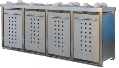 Mülltonnenbox Typ-MW, 2x 240l + 2x 120l, Türfarbe Edelstahl Pflanzenwanne - Edel