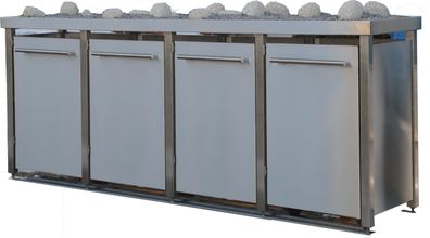 Mülltonnenbox Typ-MW, 2x 240l + 2x 120l, Türfarbe Edelstahl Pflanzenwanne - Edel