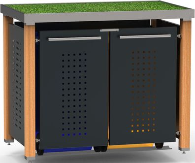 Müllbox Typ-HW, 2x 240l, Türfarbe Anthrazit Pflanzenwanne - Lärc